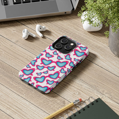 Pink & Blue Heart Shaped Sunglasses Watercolor Illustrated Tossed Pattern Tough Case | Various Models