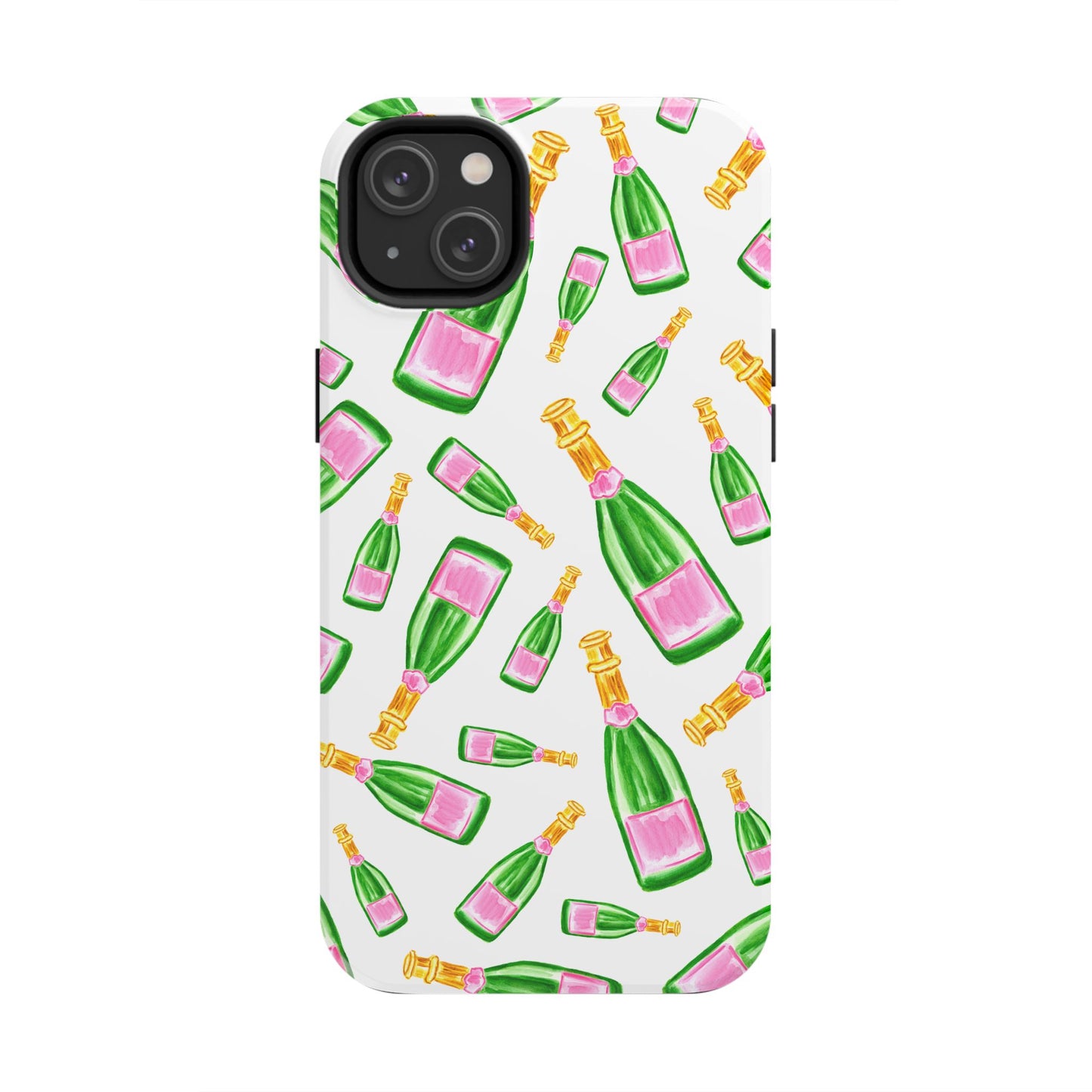 Copy of Tossed Pink and Green Watercolor Illustrated Champagne Bottles Pattern Tough Phone Case | Various Models