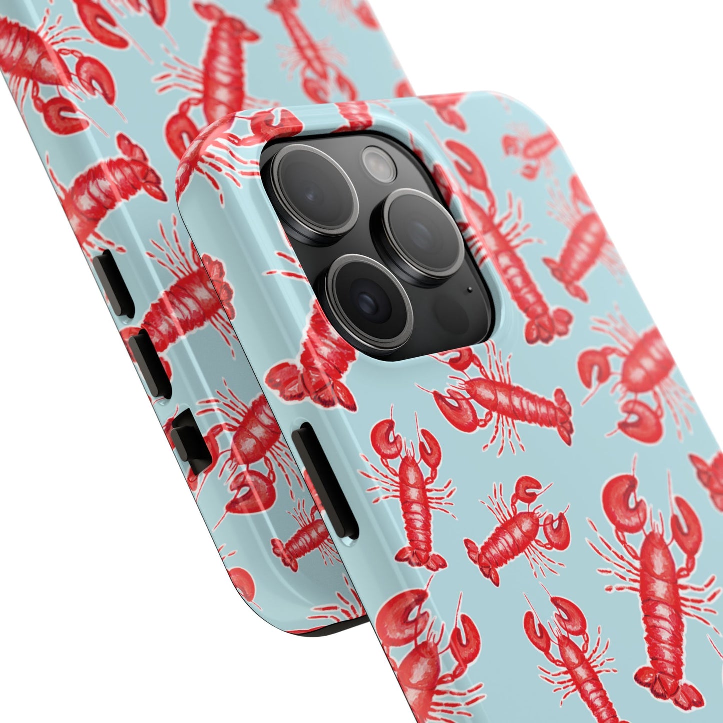Red Lobster Watercolor Illustrated Tossed Pattern Light Blue Tough Phone Case | Various Models