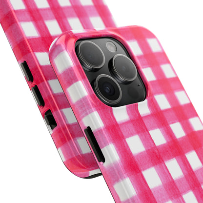 Hot Pink Gingham Watercolor Preppy Tough Phone Case | Various models
