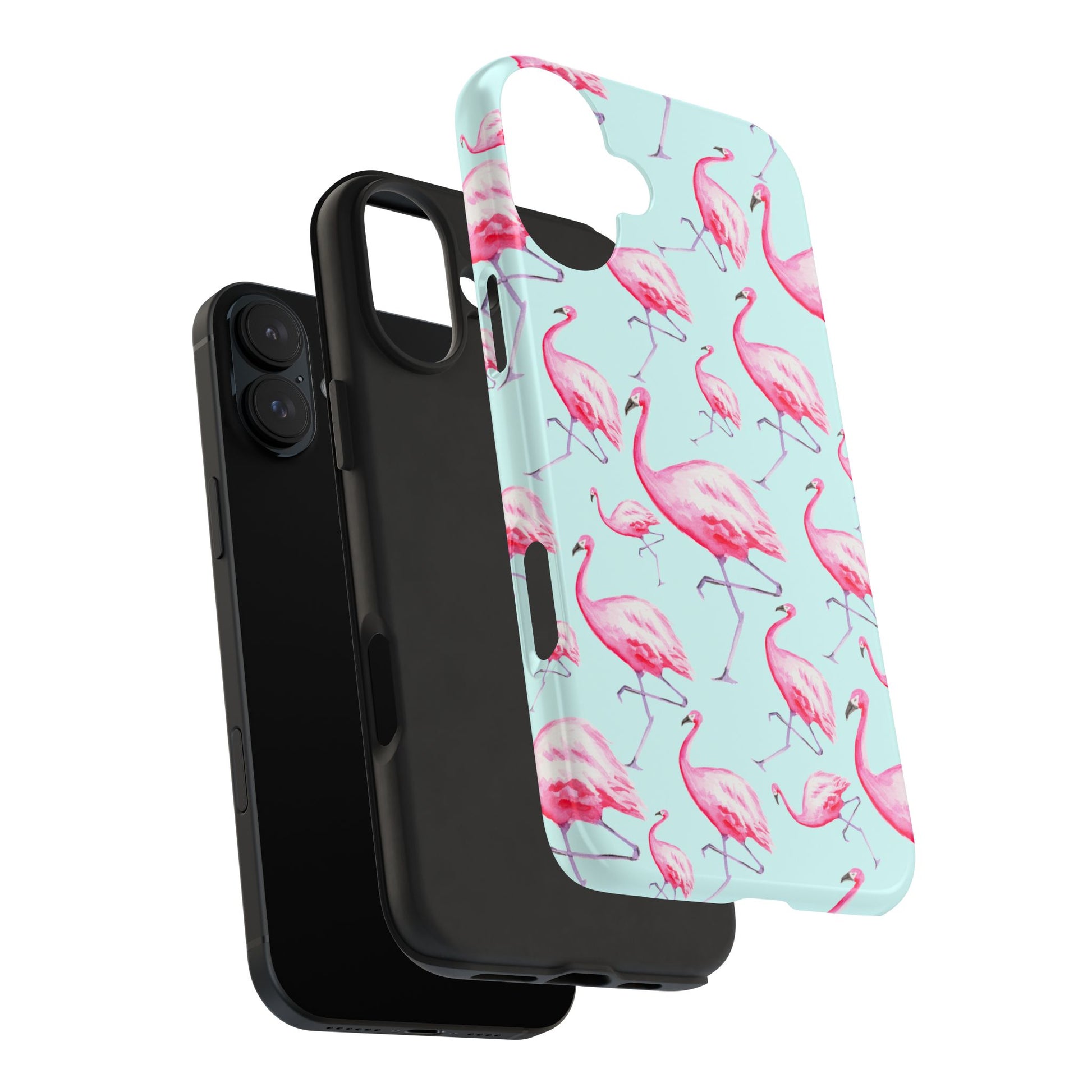 Pink Flamingos Watercolor Illustrated Tossed Pattern Blue Phone Case | Various Models