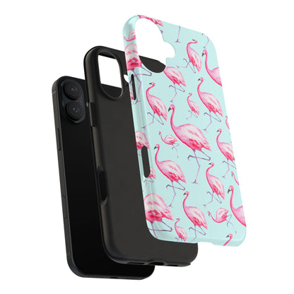 Pink Flamingos Watercolor Illustrated Tossed Pattern Blue Phone Case | Various Models