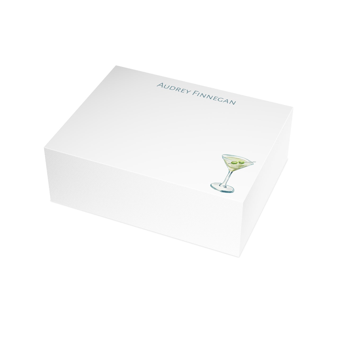 Stationery | Personalized Custom Watercolor Green & Blue Martini Flat Cards with Envelopes | Thank You Bridal Shower Bachelorette