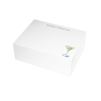 Stationery | Personalized Custom Watercolor Green & Blue Martini Flat Cards with Envelopes | Thank You Bridal Shower Bachelorette