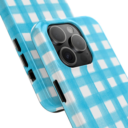 Turquoise Gingham Watercolor Illustrated Tough Phone Case | Various Models Available