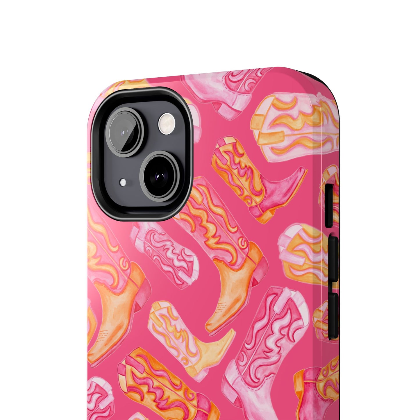 Tossed Hot Pink & Orange Watercolor Cowboy Boots Hot Pink Tough Phone Cases | Various Models