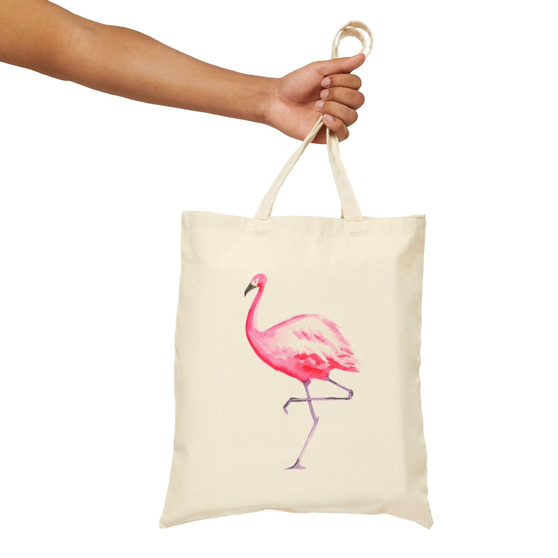 Pink Flamingo Watercolor Illustrated Canvas Tote