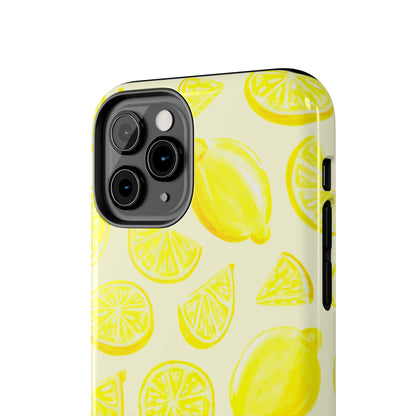 Bright Yellow Lemons Watercolor Illustrated Tossed Pattern Pale Yellow Tough Phone Case | Various Models