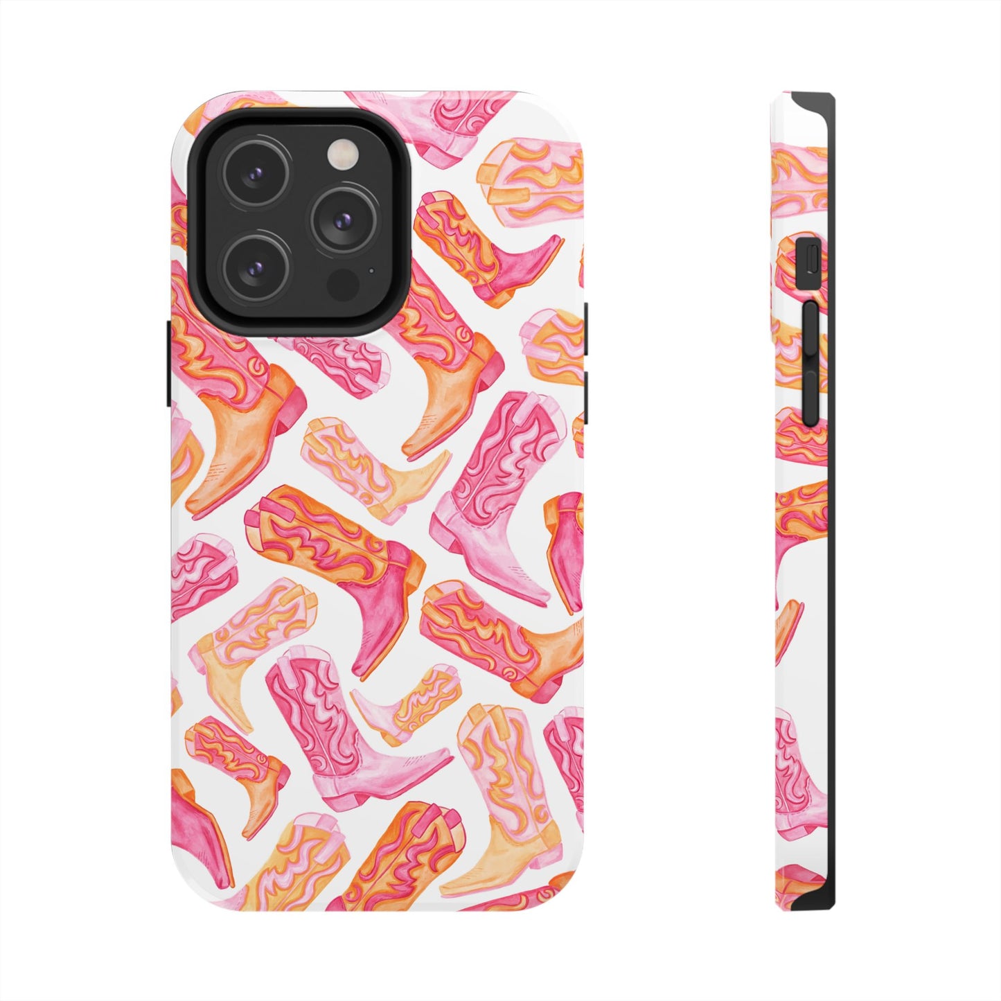 Tossed Hot Pink & Orange Cowboy Boots Tough Phone Cases | Various Models Available