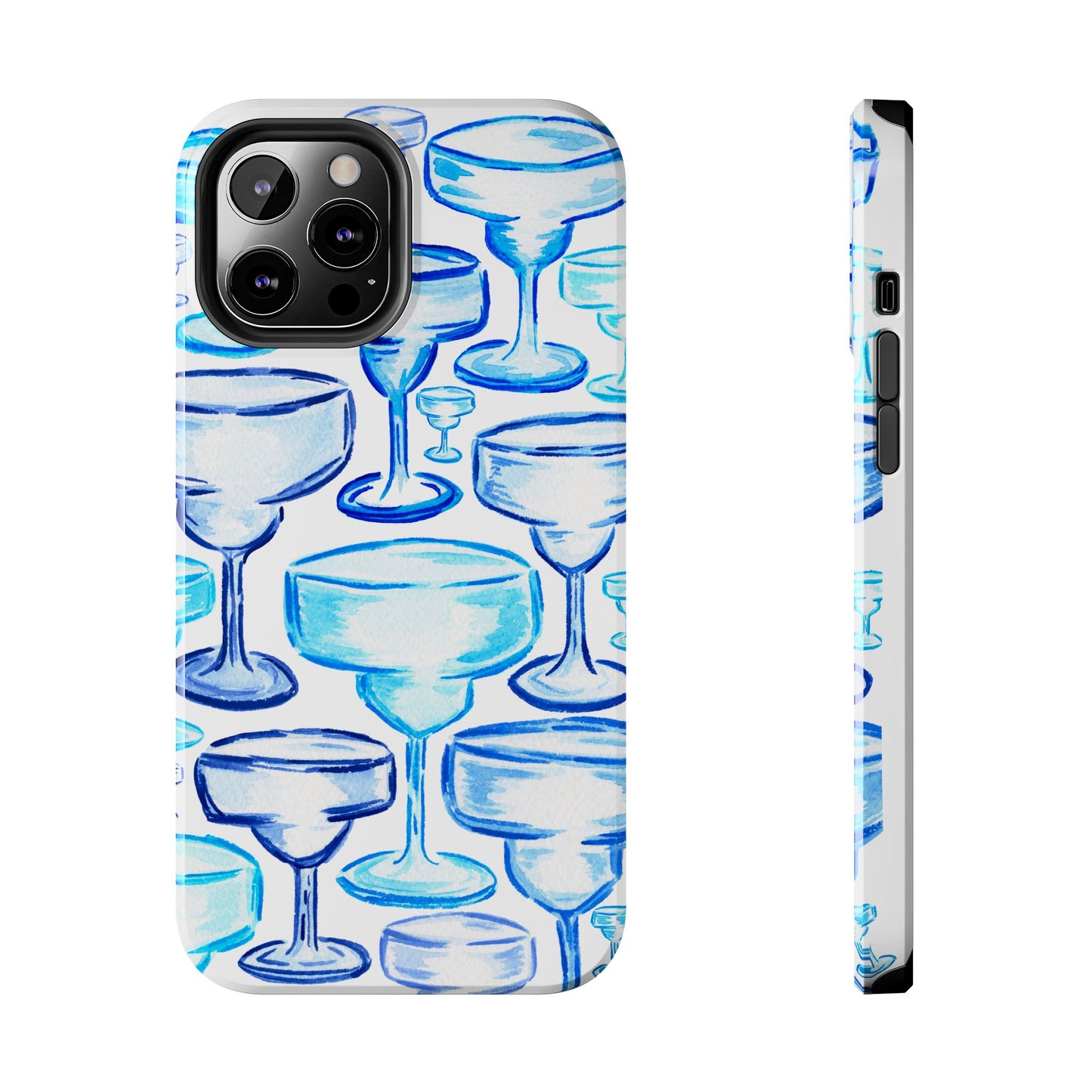 Coastal Shades of Blue Watercolor Margaritas Tough Phone Case | Various Models Available iPhone 12 Pro Max