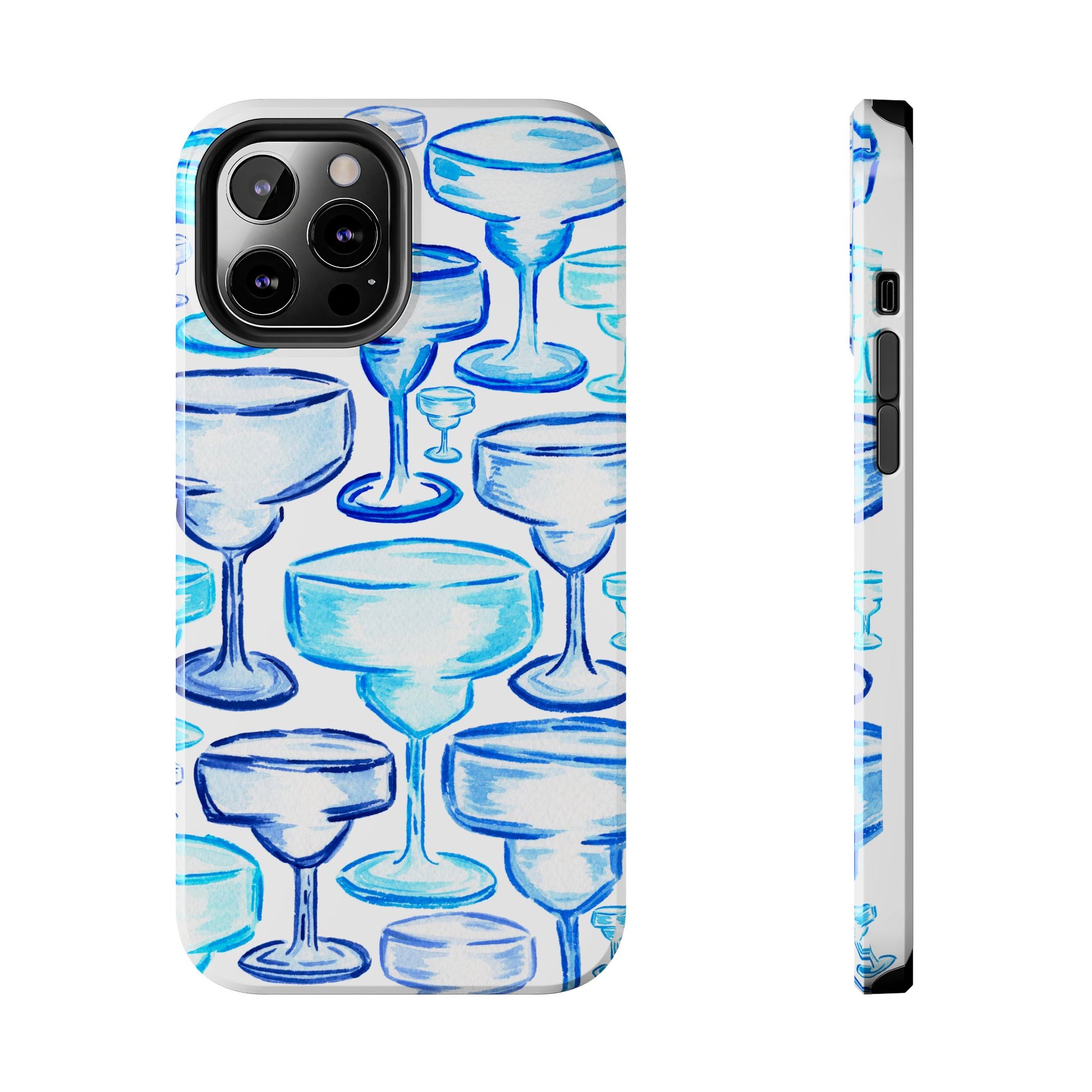 Coastal Shades of Blue Watercolor Margaritas Tough Phone Case | Various Models Available iPhone 12 Pro Max
