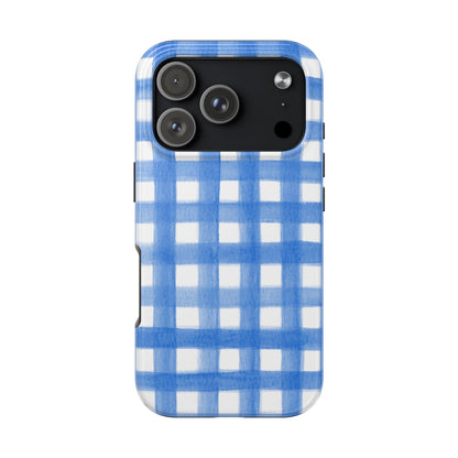 Blue Gingham Watercolor Preppy Tough Phone Case | Various models iPhone 17 Pro