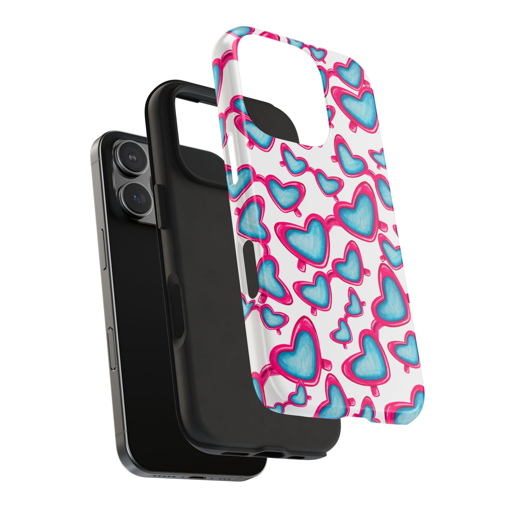 Pink & Blue Heart Shaped Sunglasses Watercolor Illustrated Tossed Pattern Tough Case | Various Models