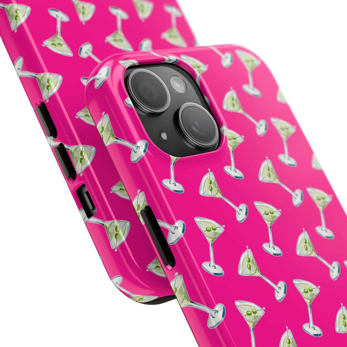 Hot Pink Mini Martini Watercolor Illustrated Tossed Pattern Tough Phone Case | Various Models Available
