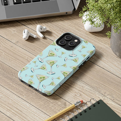Watercolor Blue and Green Martinis Tossed Illustrated Pattern Turquoise Blue Tough Phone Case | Various Models