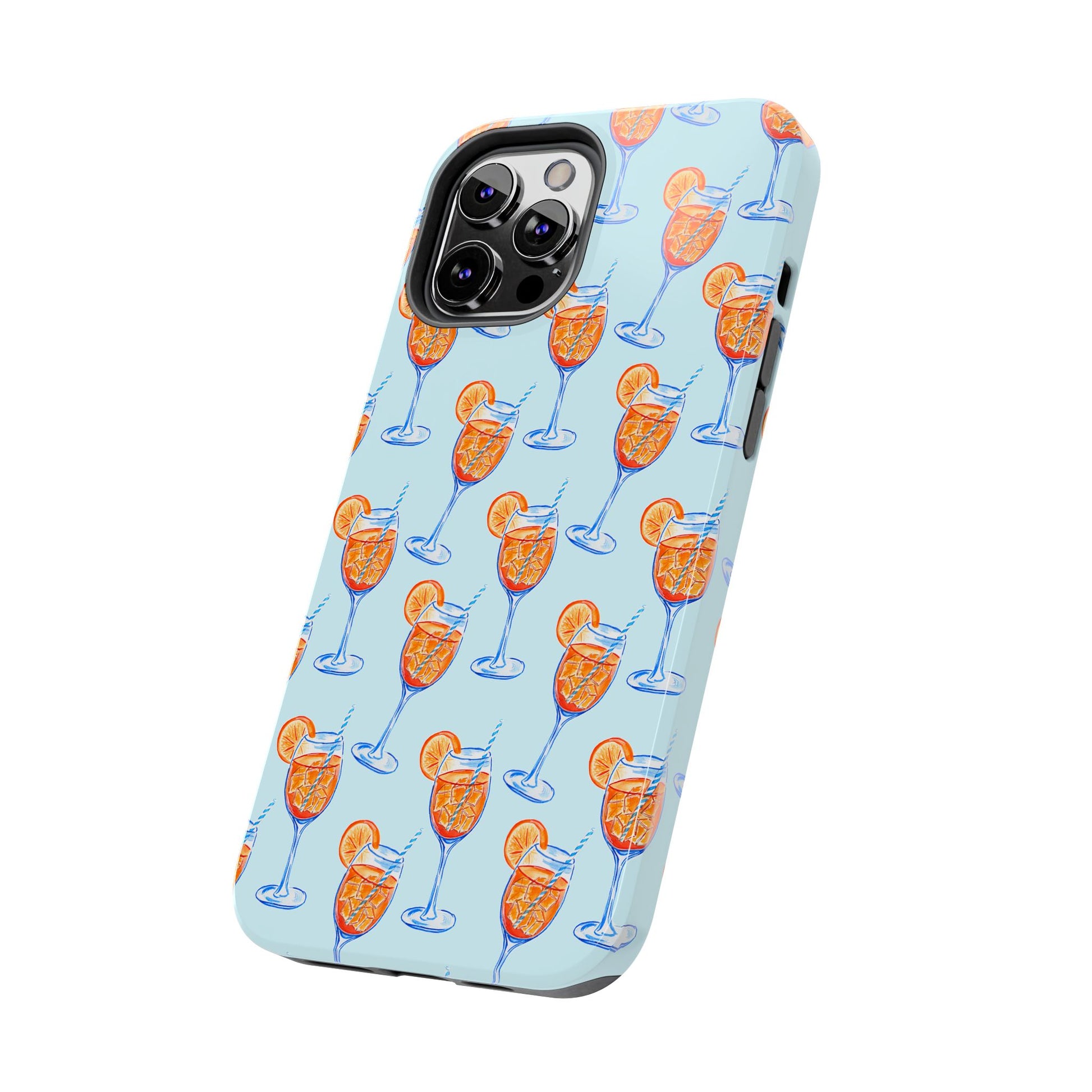 Orange & Blue Aperol Spritz Watercolor Pattern Turquoise Phone Case | Various Models