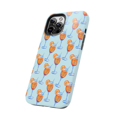 Orange & Blue Aperol Spritz Watercolor Pattern Turquoise Phone Case | Various Models