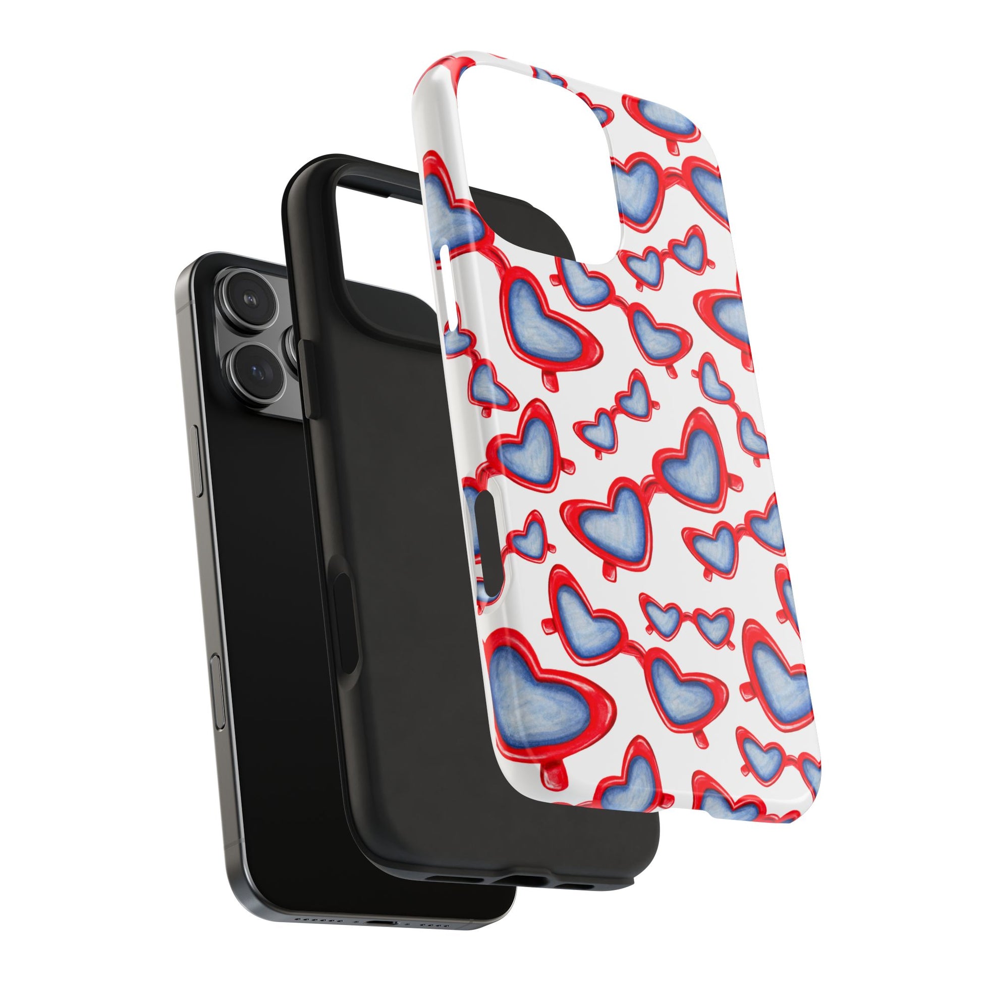 Red, White, & Blue Heart Shaped Watercolor Sunglasses Tossed Pattern Tough Phone Cases