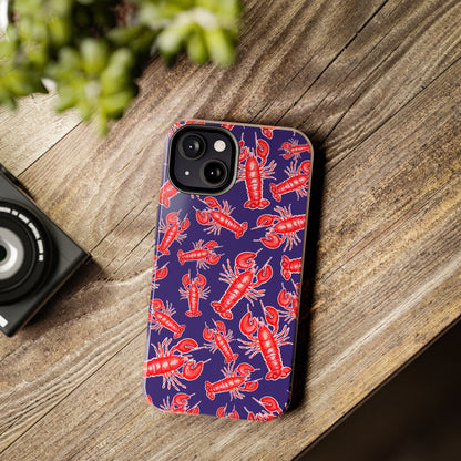 Red Lobster Watercolor Illustrated Tossed Pattern Navy Coastal Nautical Tough Phone Case | Various Models