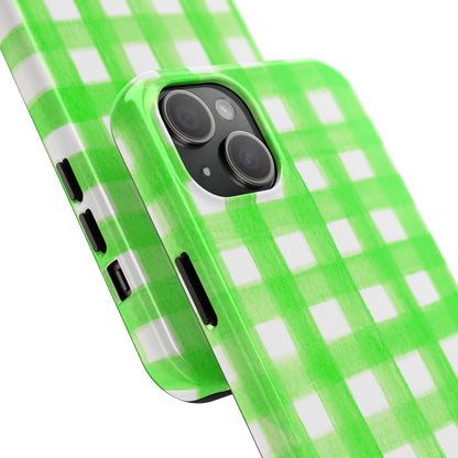 Lime Green Gingham Watercolor Illustrated Tough Phone Case | Various Models Available
