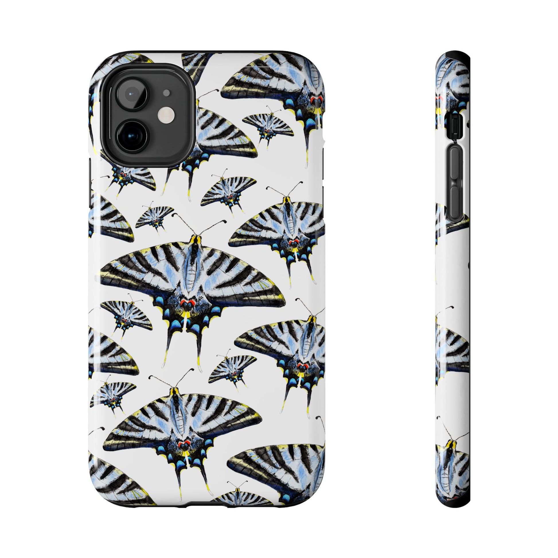 Light Blue Swallowtail Butterflies Watercolor Illustrated Pale Blue Tough Phone Case | Various Models iPhone 11