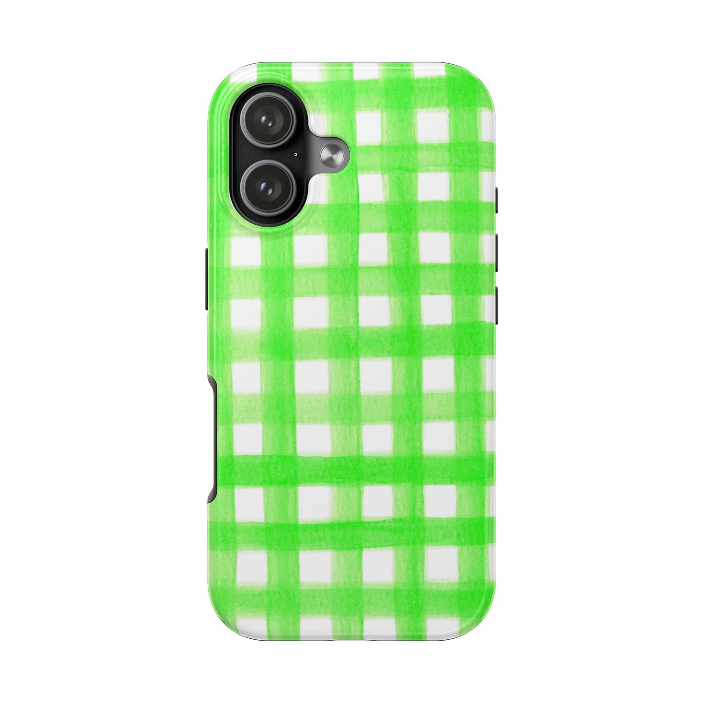Lime Green Gingham Watercolor Illustrated Tough Phone Case | Various Models Available