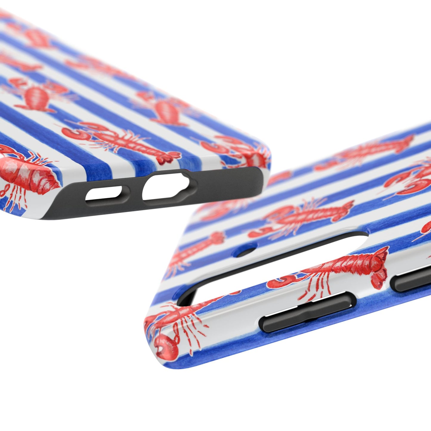 Blue & White Strip Red Lobster Watercolor Patterned Phone Case | Various Models