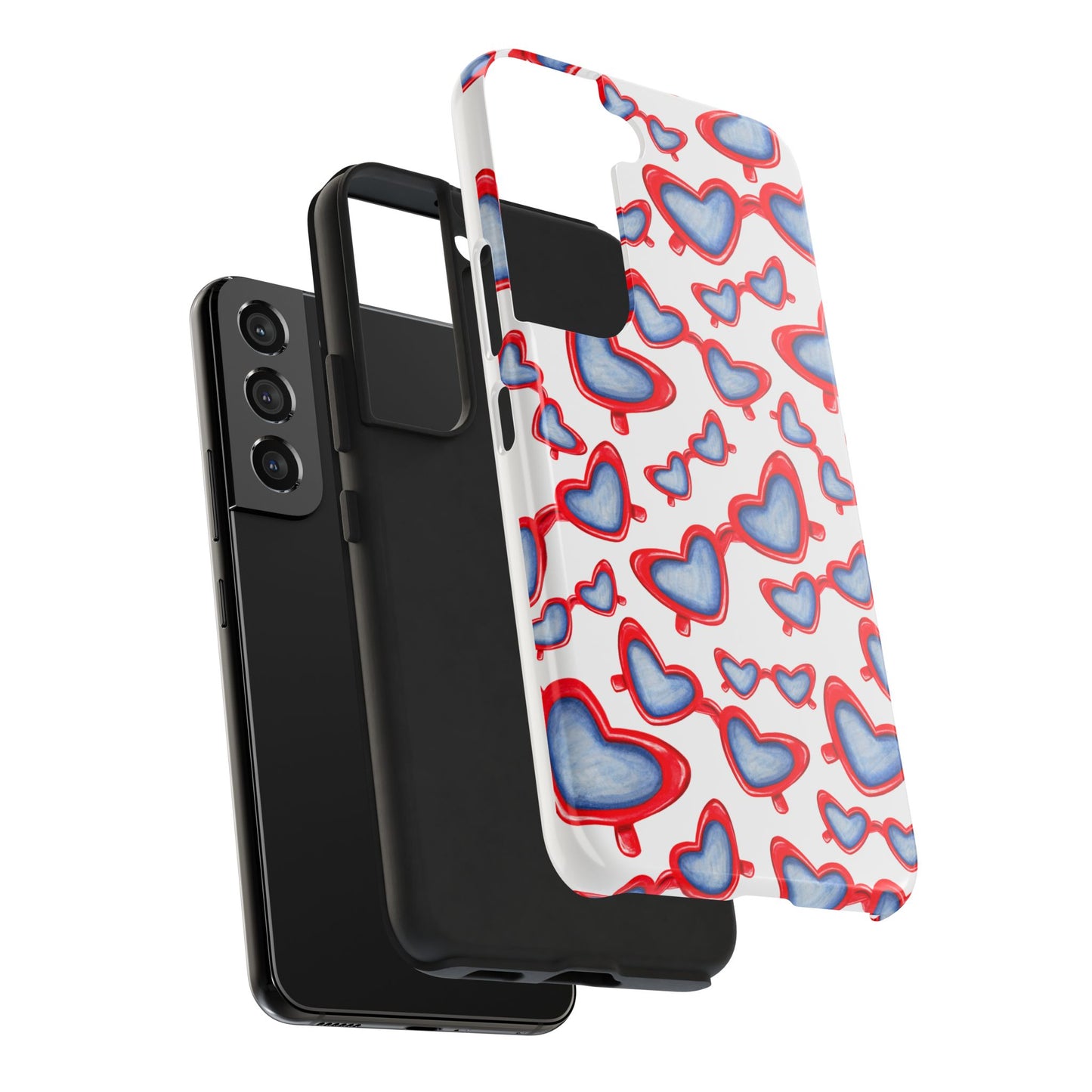 Red, White, & Blue Heart Shaped Watercolor Sunglasses Tossed Pattern Tough Phone Cases