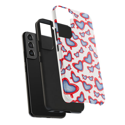 Red, White, & Blue Heart Shaped Watercolor Sunglasses Tossed Pattern Tough Phone Cases