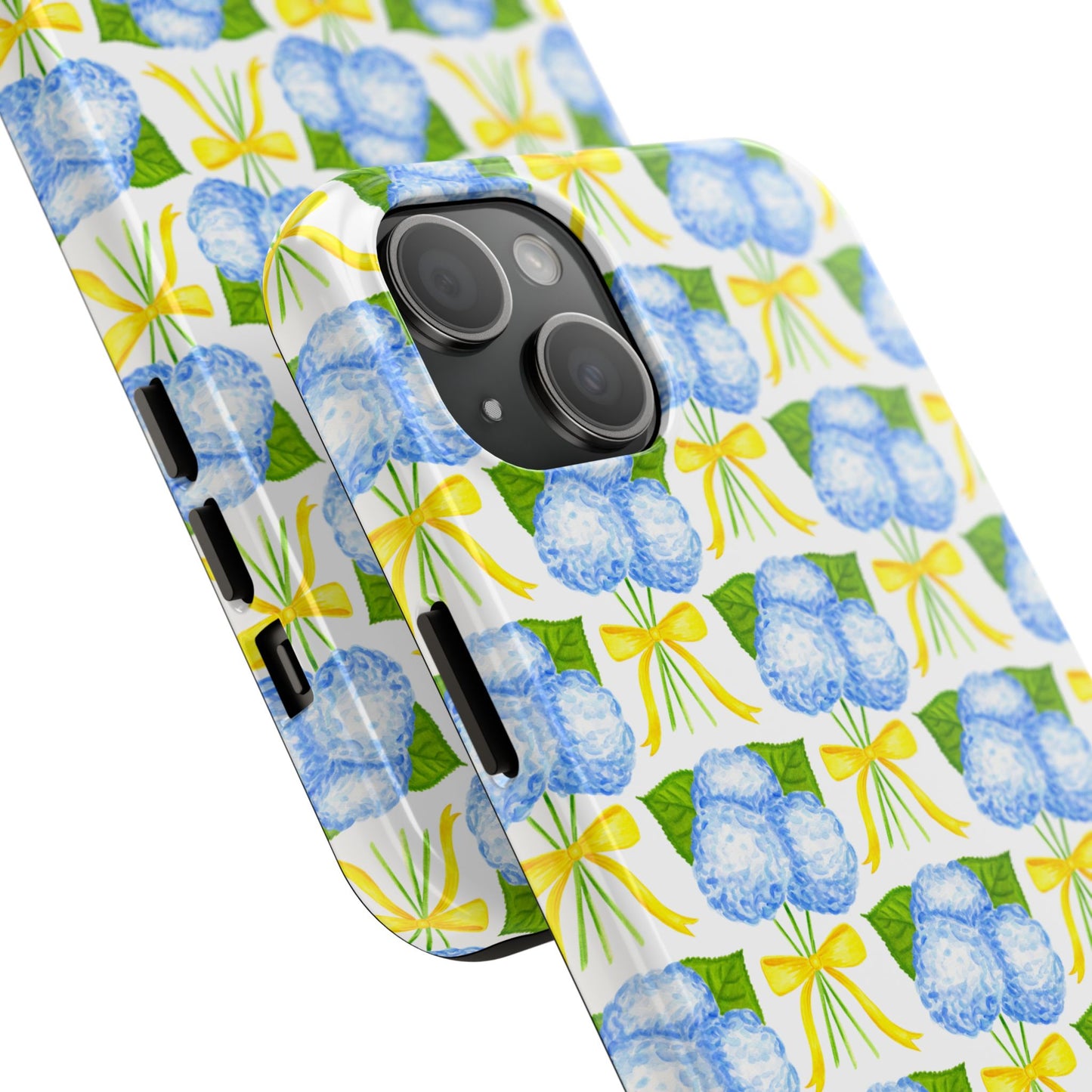 Blue Hydrangea Bouquets with Yellow Bow Ribbon Watercolor Illustrated Patterned Tough Phone Case | Various Models