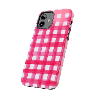 Hot Pink Gingham Watercolor Preppy Tough Phone Case | Various models