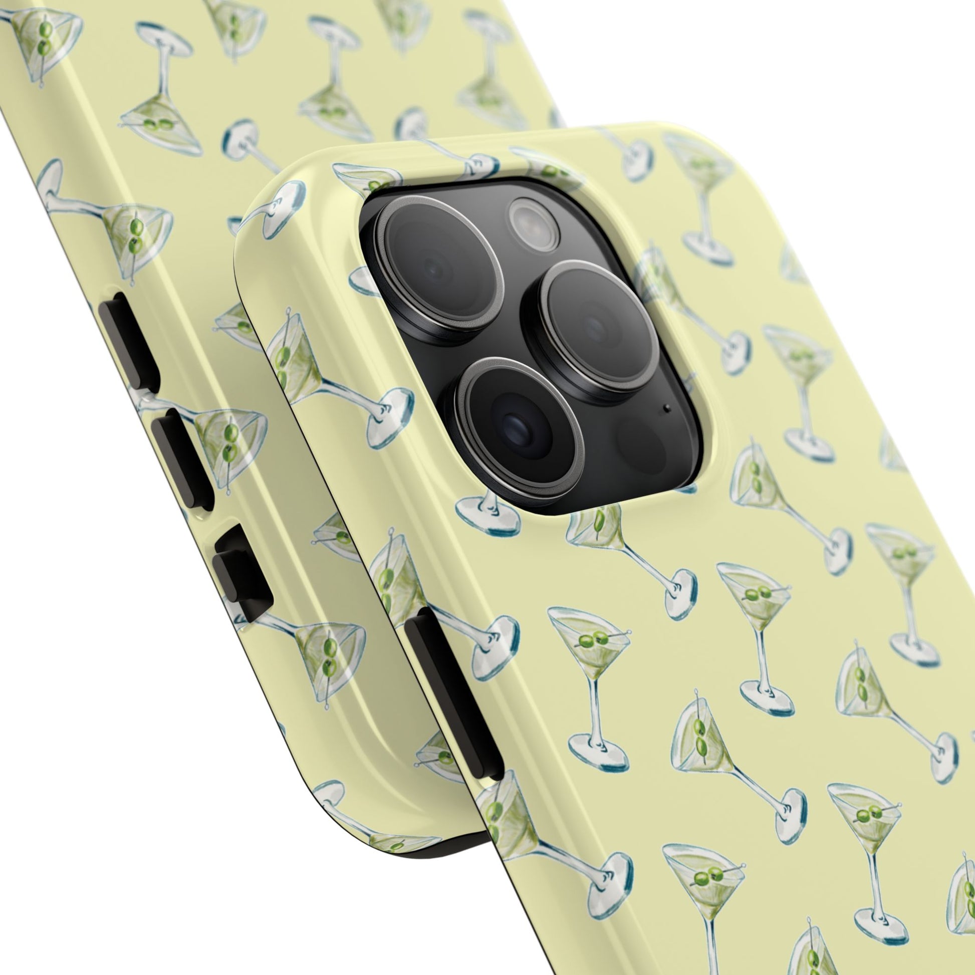 Yellow Mini Martini Watercolor Illustrated Tossed Pattern Tough Phone Case | Various Models Available