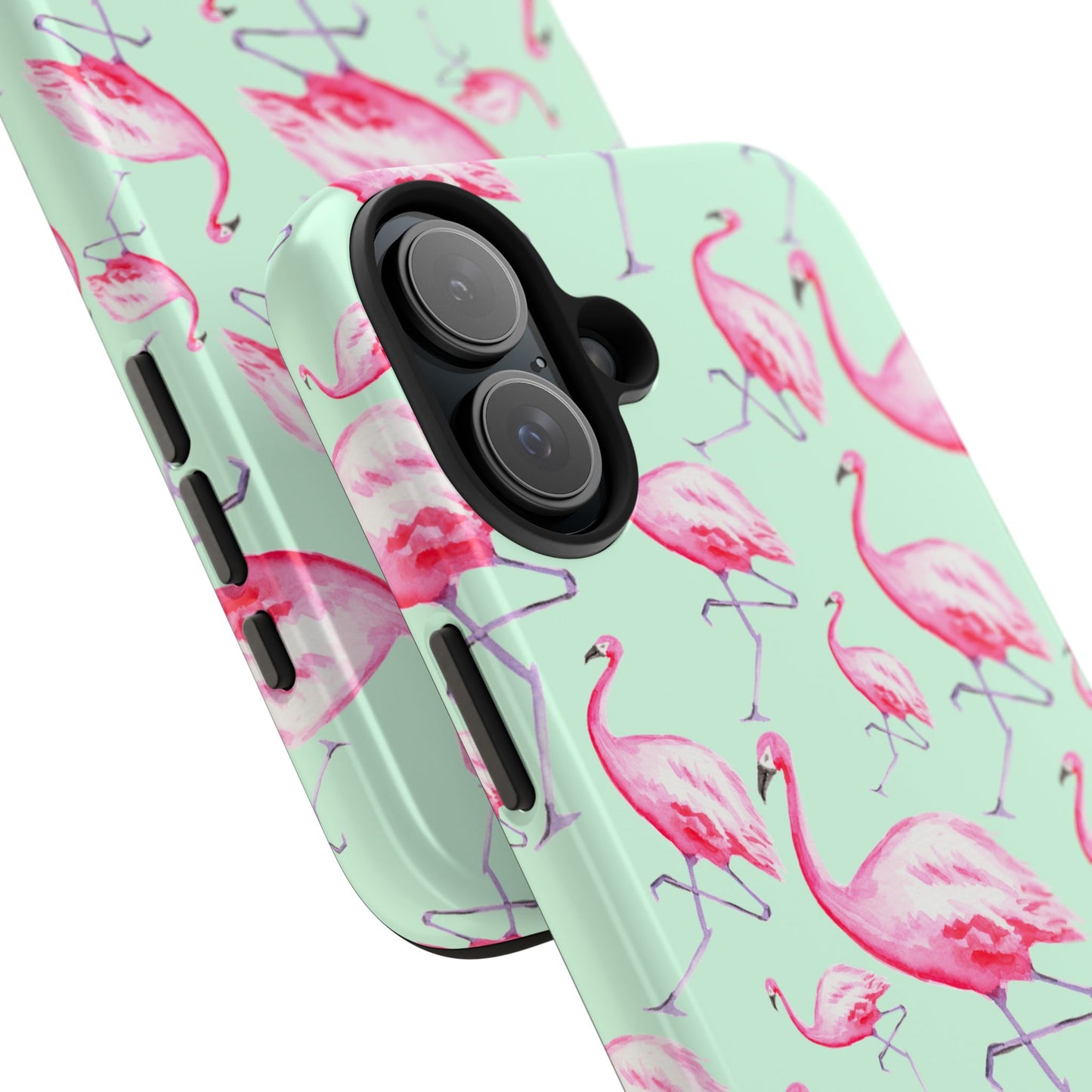 Pink Flamingos Watercolor Illustrated Tossed Pattern Green Phone Case | Various Models