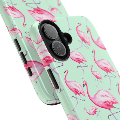 Pink Flamingos Watercolor Illustrated Tossed Pattern Green Phone Case | Various Models