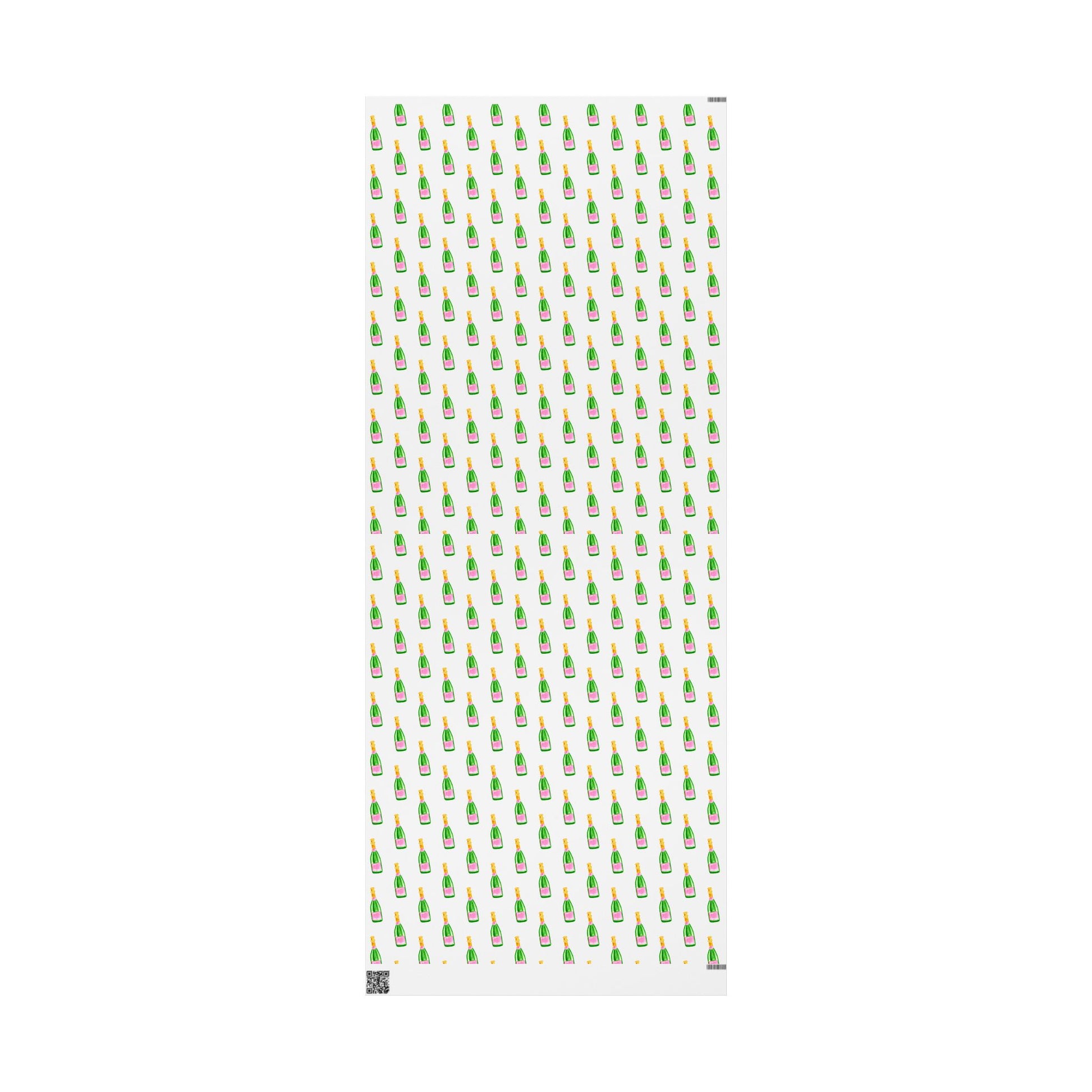 Gift Wrap | White Watercolor Pink & Green Champagne Bottles Pattern | Matte or Glossy 30" x 72" Matte