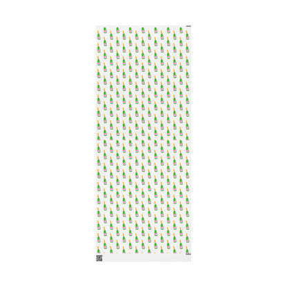 Gift Wrap | White Watercolor Pink & Green Champagne Bottles Pattern | Matte or Glossy 30" x 72" Matte
