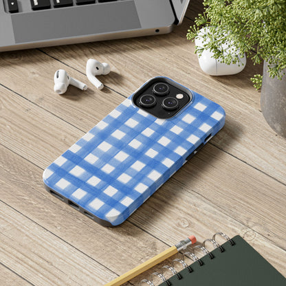 Blue Gingham Watercolor Preppy Tough Phone Case | Various models