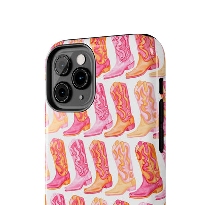 Rows of Hot Pink & Orange Cowboy Boots Tough Phone Cases | Various Models Available