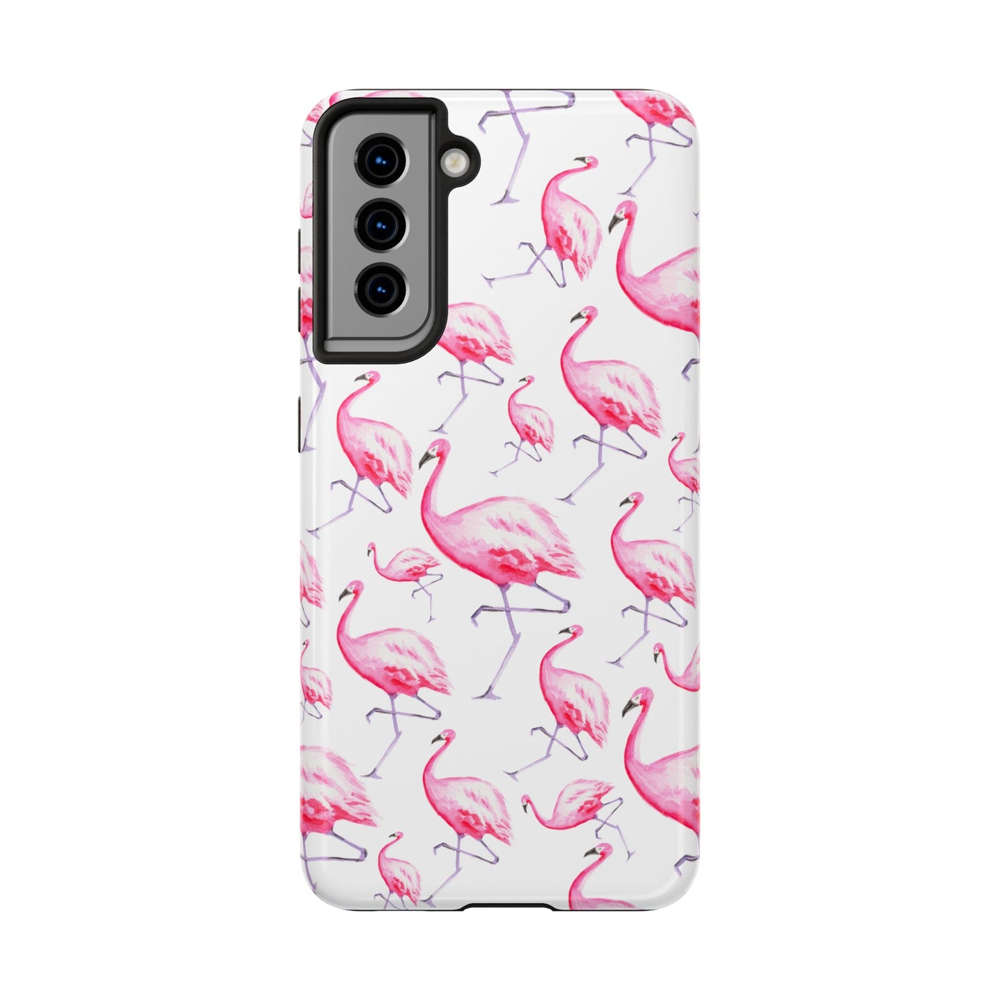 Hot Pink Flamingos Watercolor Illustrated Tossed Pattern Phone Case | Various Models Samsung Galaxy S21