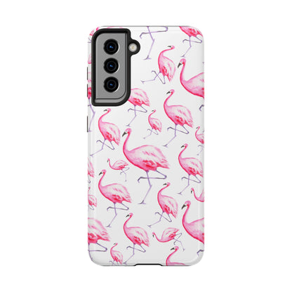 Hot Pink Flamingos Watercolor Illustrated Tossed Pattern Phone Case | Various Models Samsung Galaxy S21