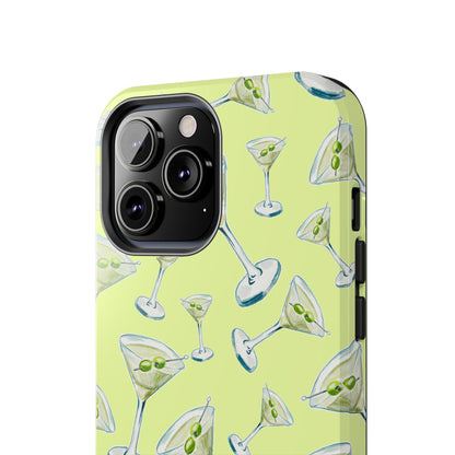 Watercolor Blue and Green Martinis Tossed Illustrated Pattern Yellow Tough Phone Case | Various Models