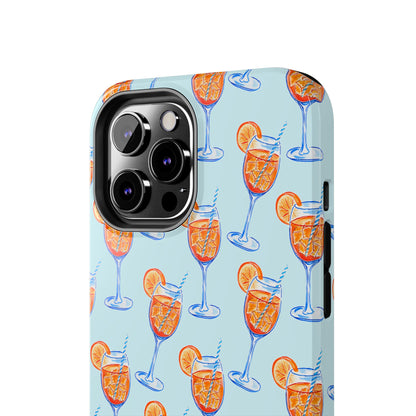 Orange & Blue Aperol Spritz Watercolor Pattern Turquoise Phone Case | Various Models