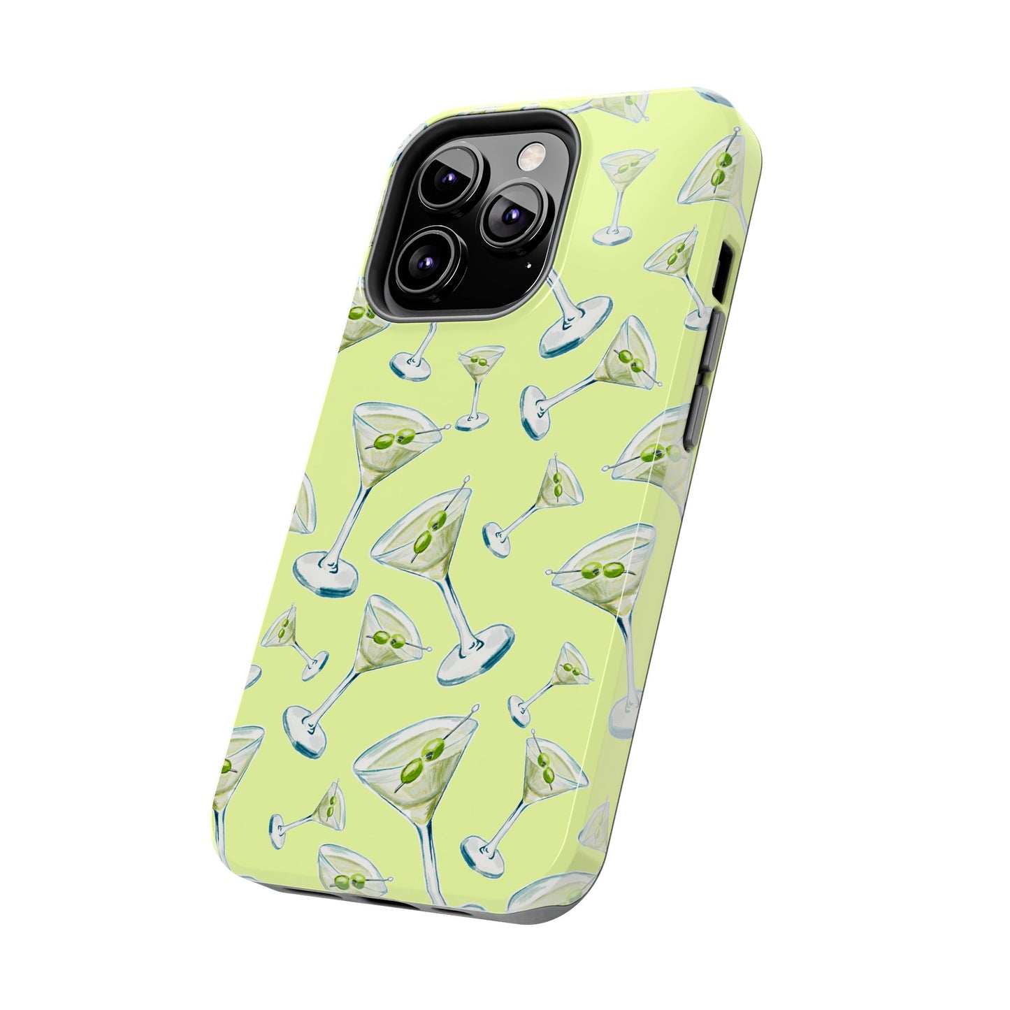 Watercolor Blue and Green Martinis Tossed Illustrated Pattern Yellow Tough Phone Case | Various Models