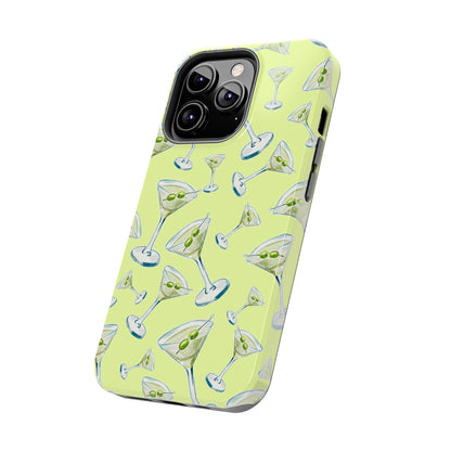 Watercolor Blue and Green Martinis Tossed Illustrated Pattern Yellow Tough Phone Case | Various Models
