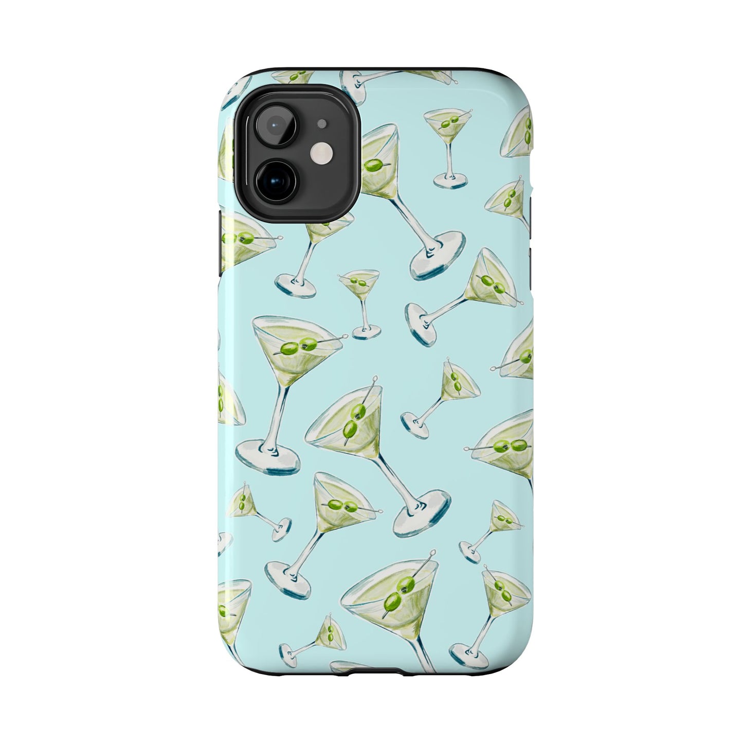 Watercolor Blue and Green Martinis Tossed Illustrated Pattern Turquoise Blue Tough Phone Case | Various Models