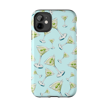 Watercolor Blue and Green Martinis Tossed Illustrated Pattern Turquoise Blue Tough Phone Case | Various Models