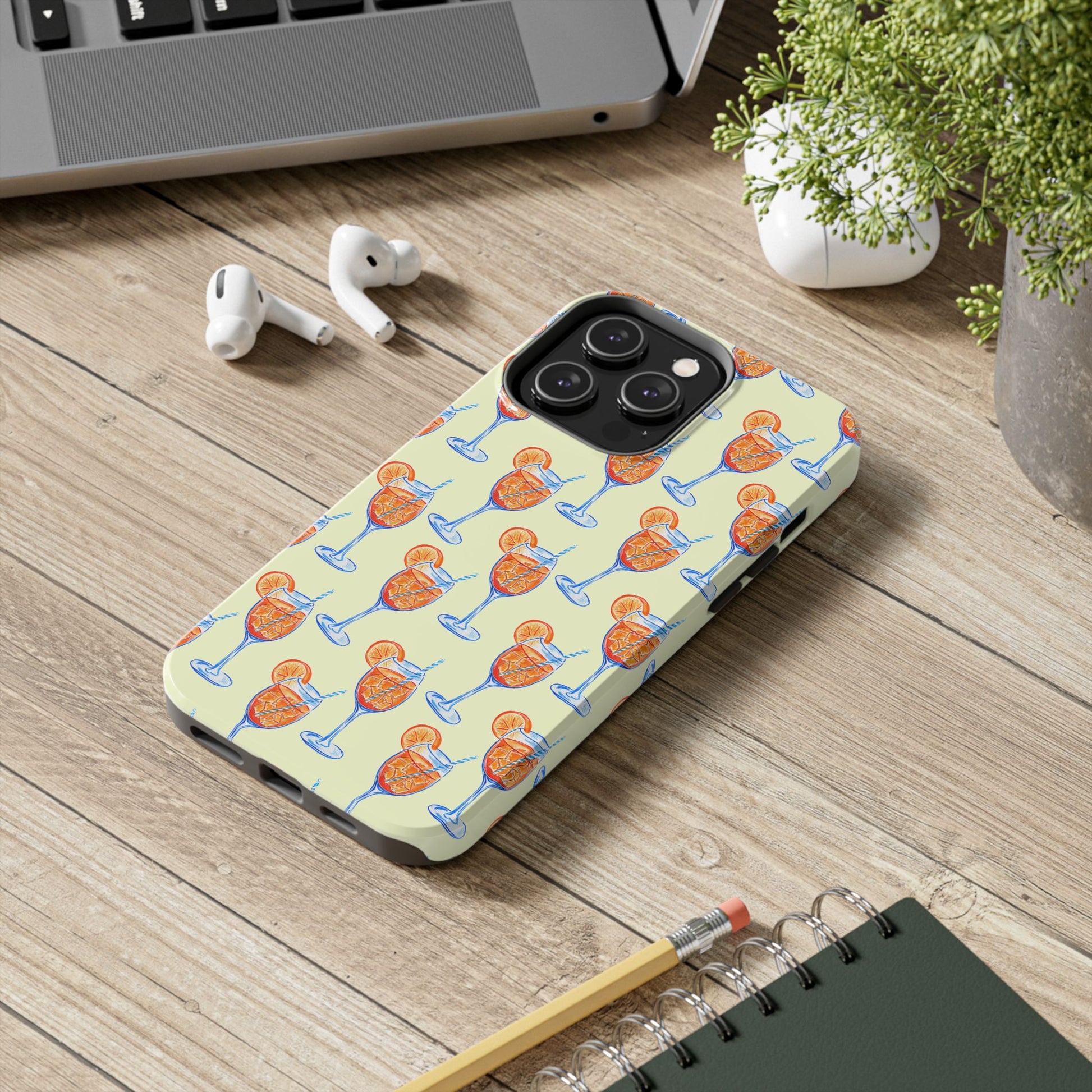 Lemon Yellow Orange & Blue Aperol Spritz Watercolor Patterned Tough Phone Case | Various Models