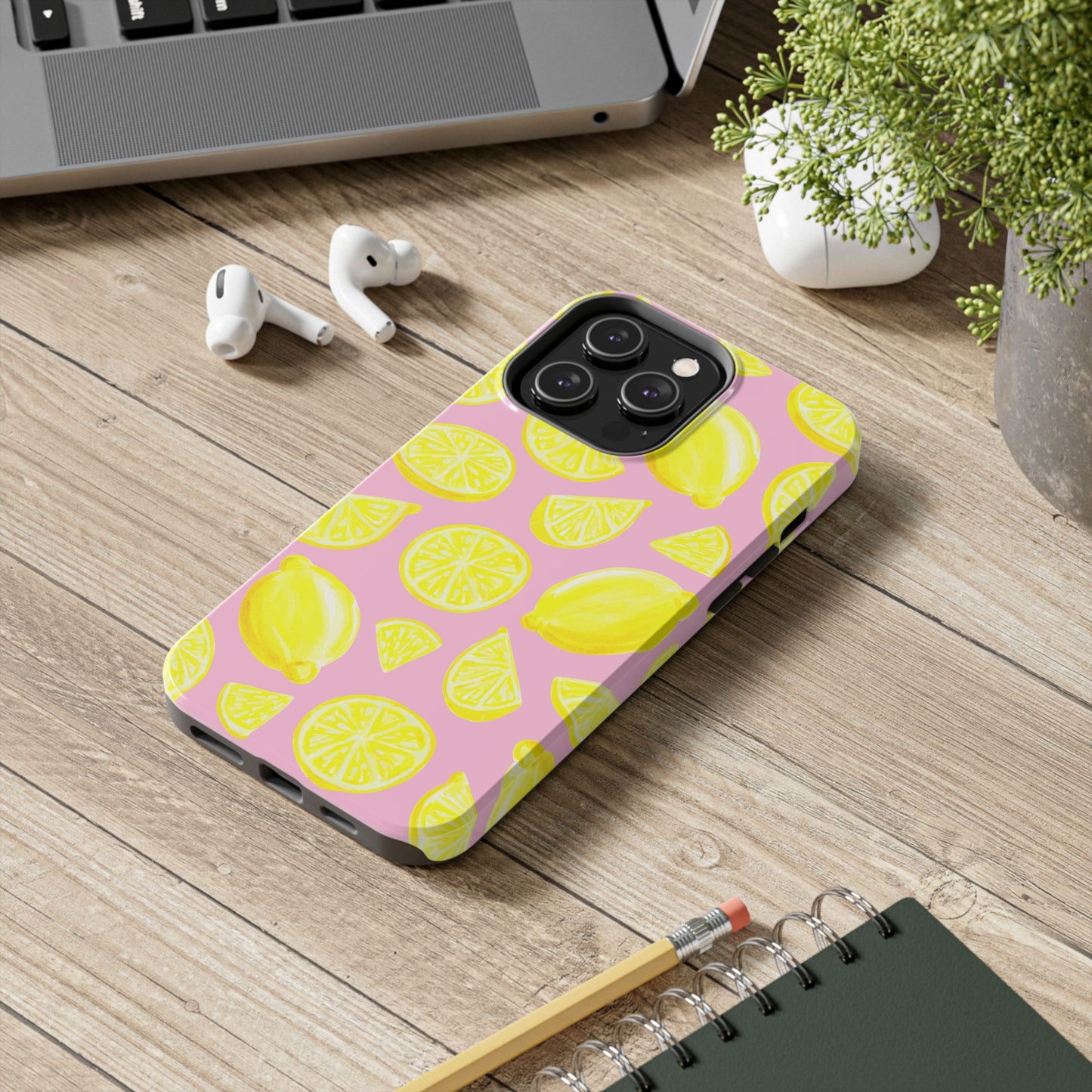 Bright Yellow Lemons Watercolor Illustrated Tossed Pattern Light Pink Tough Phone Case | Various Models