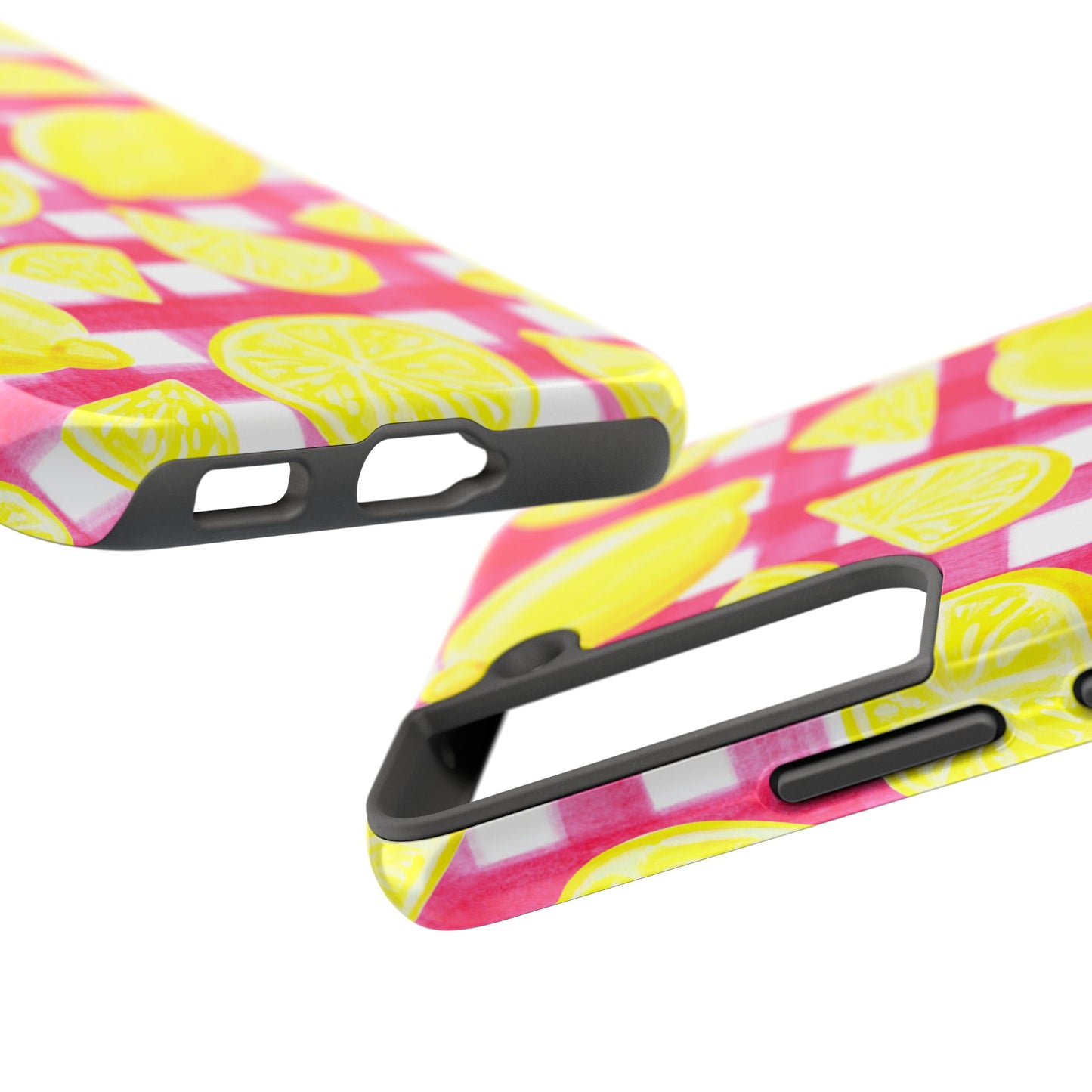 Yellow Lemons & Hot Pink Gingham Watercolor Illustrated Tough Phone Case | Various Models Available