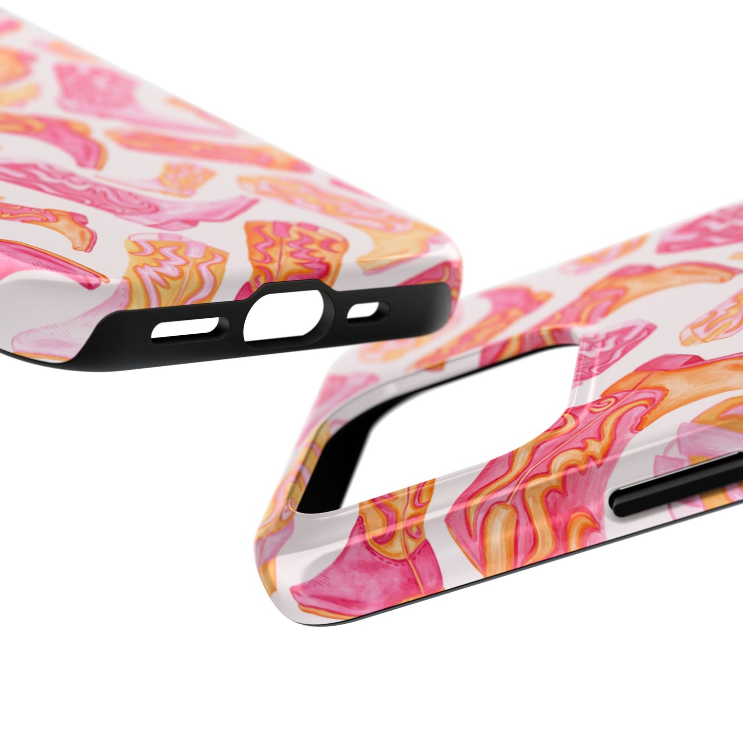 Tossed Hot Pink & Orange Watercolor Cowboy Boots Tough Light Pink Phone Case | Various Models Available